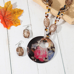 Плоский Круглый Комплекты из акриловых бусин с подвесками и серег, плоско-круглые, 780 мм