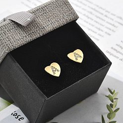 Letter A Серьги-пусеты из латуни с микропаве и прозрачным фианитом, сердце, буква a, 8.5x9.5 мм