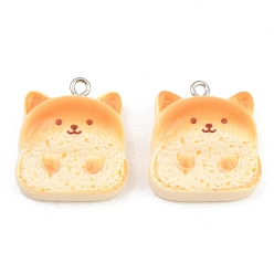 Peru Opaque Resin Imitation Bread Pendants, Corgi Toast Charms, with Platinum Iron Loop, Peru, 23.5x21.5x8.5mm, Hole: 8.13mm