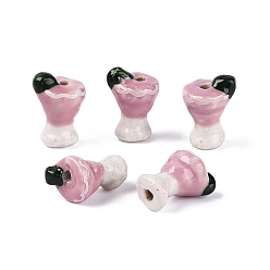 Flamenco Cuentas de porcelana hechas a mano, cuentas de cerámica pintadas a mano, copa de vino, famille porcelana rosa, flamenco, 14.5~16x10~11x9.5~10 mm, agujero: 1.4~2 mm