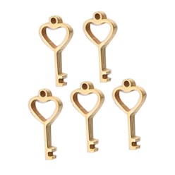 Золотой Вакуумное покрытие pvd 304 подвески из нержавеющей стали, лазерная резка, полирование, ключ, золотые, 13x6.5 мм, отверстие : 1 мм