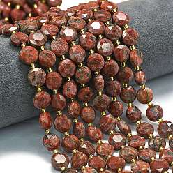 Джаспер Кунжут Натуральный красный кунжут яшма бисер пряди, граненый шестиугольный разрез, плоско-круглые, с бисером, 10~10.5x6 мм, отверстие : 1.1 мм, около 31~32 шт / нитка, 15.35''~15.55'' (39~39.5 см)