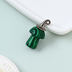 Malachite Natural  Malachite  Pendnats, with Alloy Finding, Mushroom Charms, 30x25mm