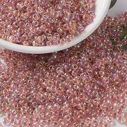 (RR275) Dark Peach Lined Crystal AB Миюки круглые бусины рокайль, японский бисер, 8/0, (rr 275) кристалл с подкладкой из темно-персикового цвета ab, 3 мм, отверстие : 1 мм, Около 422~455 шт / 10 г
