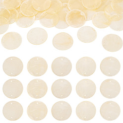 Лимонный шифон 50 шт. подвески-коннекторы из окрашенных натуральных ракушек Capiz, ссылки на диски, лимонный шифон, 29~30x0.5~1.5 мм, отверстие : 0.8~1.6 мм