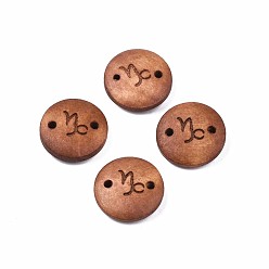 Capricorn Wood Links Connectors, Flat Round with 12 Constellations, Dyed, Capricorn, 15x4mm, Hole: 1.6mm