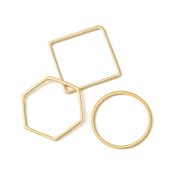 Light Gold 60Pcs 3 Styles Brass Linking Rings, Square & Ring & Hexagon, Mixed Shapes, Light Gold, 20~20x20~22.5x1mm, 20pcs/style