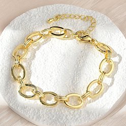 Настоящее золото 18K Латунные овальные звенья цепи браслеты для женщин мужчин, долговечный, стойки покрытие, без кадмия и без свинца, реальный 18 k позолоченный, 7-1/2 дюйм (19 см)