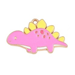 Pearl Pink Alloy with Enamel Pendants, Stegosaurus Charms, Golden, Pearl Pink, 20x33x1.5mm, Hole: 1.8mm