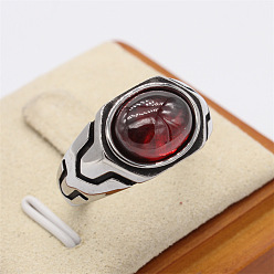 Природный Драгоценный Камень 316l мужские перстни из хирургической нержавеющей стали и синтетических драгоценных камней, овальные, античное серебро, размер США 9 (18.9 мм)