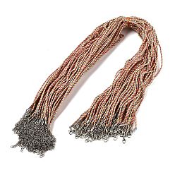 Коралловый 2Мм плетеное круглое ожерелье из полихлопкового шнура с застежками-лобстерами из сплава и железными концевыми цепями, платина, коралл, 24.69 дюйм (62.7 см)