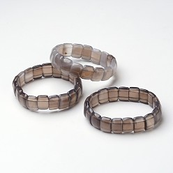 Grey Agate Natural Grey Agate Beads Stretch Bracelets, Rectangle, 2-1/8 inch~2-1/4 inch(55~58mm)
