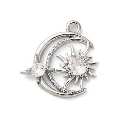 Платина Латунные микро проложить кубического циркония прелести, без кадмия, без никеля и без свинца, луна, платина, 15x14.5x3 мм, отверстие : 1.2 мм