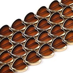 Сэнди Коричневый Стеклянные бусины с гальваническим покрытием , сердце, с золотым оттенком латуни, песчаный коричневый, 13~13.5x14x4~4.5 мм, отверстие : 0.8~0.9 мм, около 22 шт / нитка, 11.02'' (28 см)