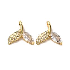 Прозрачный Латунные микро проложить кубического циркония подвески, прелести рыбий хвост, стойки покрытие, долговечный, без свинца и без кадмия, реальный 18 k позолоченный, прозрачные, 15.5x16.5x3.5 мм, отверстие : 4x3 мм