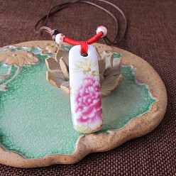 Rectangle Этнический стиль фарфоровый кулон регулируемый шнур ожерелья для женщин, камелия, прямоугольные, 23.62 дюйм (60 см)