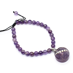 Аметист Браслеты из натурального аметиста, плетеные из бисера, Плоские круглые браслеты с подвесками в виде флакона для духов с эфирным маслом, внутренний диаметр: 2-3/8 дюйм (6 см)