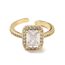 Настоящее золото 18K Прямоугольное открытое кольцо-манжета из прозрачного кубического циркония, стеллаж для латунных украшений для женщин, без кадмия и без свинца, реальный 18 k позолоченный, размер США 6 (16.5 мм)