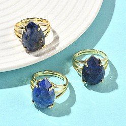 Ляпис-Лазурь Латунные манжеты с открытыми кольцами, с природными лазурита, слеза, граненые, стойки покрытие, долговечный, золотые, 18 мм