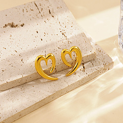 Золотой Серьги сплава, полые сердца, золотые, 28x21 мм