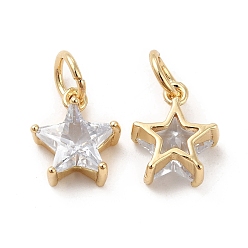 Настоящее золото 14K Подвески из латуни с покрытием из прозрачного кубического циркония, долговечный, без кадмия и без свинца, с целью перехода в кольце, звезда очарование, реальный 14 k позолоченный, 12x10x5 мм, отверстие : 4 мм