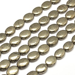 Pyrite Oval Natural Pyrite Beads Strands, 14x10x5mm, Hole: 1mm, about 28pcs/strand, 15.7 inch