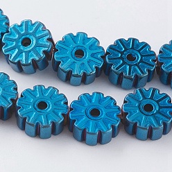 Blue Plated PVD Vacuum Plating Electroplate Non-magnetic Synthetic Hematite Beads Strands, Grade A, Snowflake, Blue Plated, 6x2.5~3mm, Hole: 1mm, about 66pcs/strand, 15.7 inch(40cm)