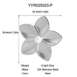 Нержавеющая Сталь Цвет Кольца из нержавеющей стали с цветком для женщин, цвет нержавеющей стали, 39.4x39.4 мм