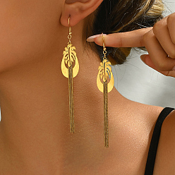 Золотой 201 серьги-кисточки из нержавеющей стали в форме листа, золотые, 100x16 мм