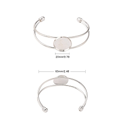 Silver Nickel Free Brass Cuff Bangle Making, Blank Bangle Base, with Flat Round Tray, Silver Color Plated, 63mm, Tray: 20mm