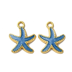 Стально-синий 304 нержавеющей стальной эмали подвески, прелести морская звезда, вакуумное покрытие pvd, реальный 18 k позолоченный, стальной синий, 18x14.5x2 мм, отверстие : 1.8 мм
