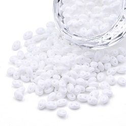WhiteSmoke Opaque Luster Czech Glass Seed Beads, 2-Hole, Oval, WhiteSmoke, 5x3.5x2.5mm, Hole: 0.9mm, about 500g/bag