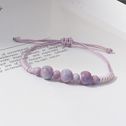 Plum Adjustable Handmade Porcelain Round Polyester Cord Braided Bead Bracelets for Women, Plum, 2.36~9.84 inch(6~25cm)