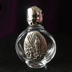 Antique Silver Glass Holy Water Bottle with Zinc Alloy Cap, Religion Portable Refillable Container, Antique Silver, 6.7x4.4cm