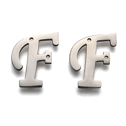 Letter F Не тускнеют 304 соединители из нержавеющей стали, буквы, для изготовления именных ожерелий, буква f, 15x13x1.5 мм, отверстие : 0.9 мм