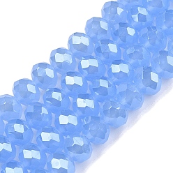 Васильковый Стеклянные бусины с гальваническим покрытием , имитация нефрита, гальваническое покрытие, граненые, рондель, васильковый, 8x5 мм, отверстие : 0.5 мм, около 60~62 шт / нитка, 39~40 см