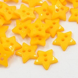 Золотистый Акриловые кнопки, 2-луночное, окрашенные, звезда, золотые, 12x2 мм, отверстие : 1 мм