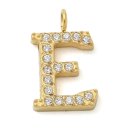 Letter E Ионное покрытие (ip) 304 подвески из нержавеющей стали с микропаве из кубического циркония, золотые, подвески с буквой az~z, Письмо E, 12.5x8x2 мм, отверстие : 2 мм