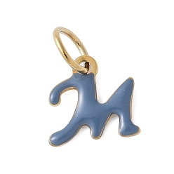 Letter M 304 из нержавеющей стали шармы эмали, с целью перехода в кольце, ионное покрытие (ip), золотые, Буква М, 9.5x10x1 мм, Перейти кольцо: 6x0.8 мм, 4.5 мм внутренним диаметром