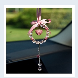 Сердце Подвесные украшения из стекла и страз, для украшения зеркала заднего вида автомобиля, розовые, сердце, 140 мм