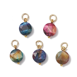 Золотой Подвески из натурального окрашенного тигрового глаза с шестиугольной огранкой, плоские круглые подвески с 304 кольцами из нержавеющей стали, разноцветные, золотые, 15.5x10.5x5.5 мм, Перейти кольцо: 6x1 мм, внутренний диаметр: 3.8 мм