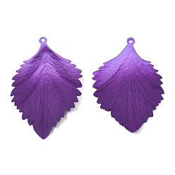Purple Spray Painted Iron Big Pendants, Leaf, Purple, 63x42x5.5mm, Hole: 1.8mm