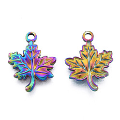 Rainbow Color 201 Stainless Steel Pendants, Leaf, Rainbow Color, 20.5x15.5x2mm, Hole: 2mm
