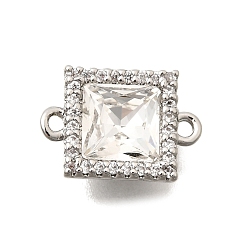 Платина Подвески-коннекторы из латуни с микропаве из прозрачного кубического циркония и стекла, квадратные ссылки, платина, 9x13x5 мм, отверстие : 1.2 мм