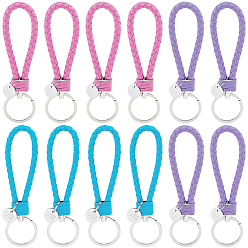 (52) Непрозрачная лаванда 12 шт. 3 цвета вязальные брелки из искусственной кожи, брелки на запястье, с кольцами для ключей из сплава с платиновым покрытием, разноцветные, 12.5x3.2 см, 4 шт / цвет