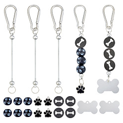 Серебро Наборы для изготовления брелоков в виде отпечатков лап своими руками, включая 5 шт. алюминиевых альпинистских карабинов, 5 шт. Подвески из сплава эмали, 15 шт деревянные бусины, 5шт. алюминиевые подвески, серебряные, 146 мм