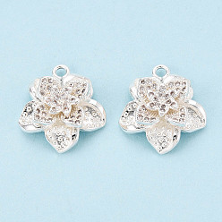 Серебро Латунные микропаве прозрачные подвески с фианитом, цветок, без никеля , серебряные, 19x17x6 мм, отверстие : 1.8 мм