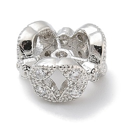 Платина Реечное покрытие латунь микро паве кубический цирконий распорные бусины, долговечный, без свинца и без кадмия, плоско-круглые, платина, 10x5 мм, отверстие : 1 мм