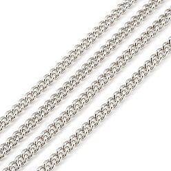 Platinum Anti-Tarnish Rhodium Plated 925 Sterling Silver Curb Chains, Unwelded, Platinum, 4x3x1mm, about 8.20 Feet(2.5m)/strand