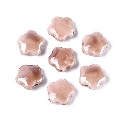 Sienna Handmade Porcelain Beads, Bright Glazed Porcelain, Flower, Sienna, 14~15x14~15x6~7mm, Hole: 1.8~2.2mm
